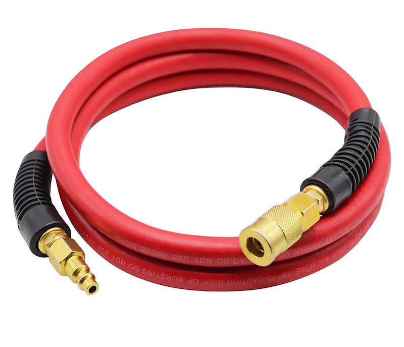 YOTOO Rubber Lead-in Air Hose 3/8-Inch by 6-Feet 300 PSI Heavy Duty, Kink Resistant, All-Weather Flexibility with 1/4-Inch Brass Male Fittings, Bend Restrictors, Red - Image 1